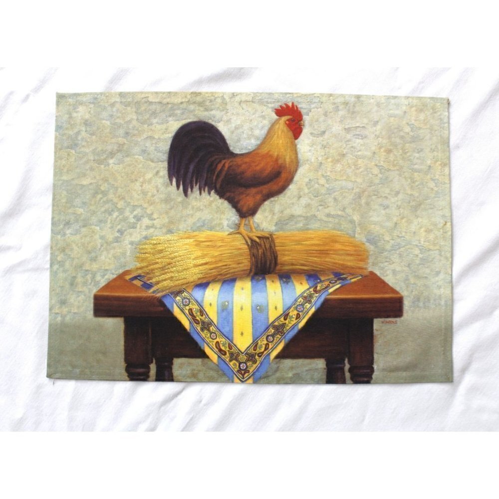 J. Wiens Rooster two Place Mat Kitchen Country farm Print art